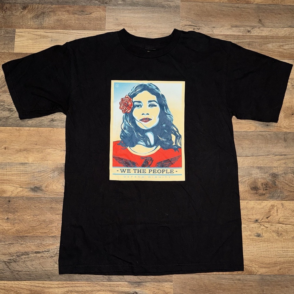 Obey Black Graphic Tee with "We The People" Design Size Medium